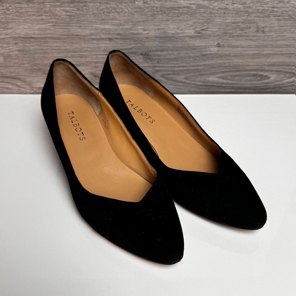 Ladies 8M Talbot's Laney Black Suede Wedge Heel Leather upper